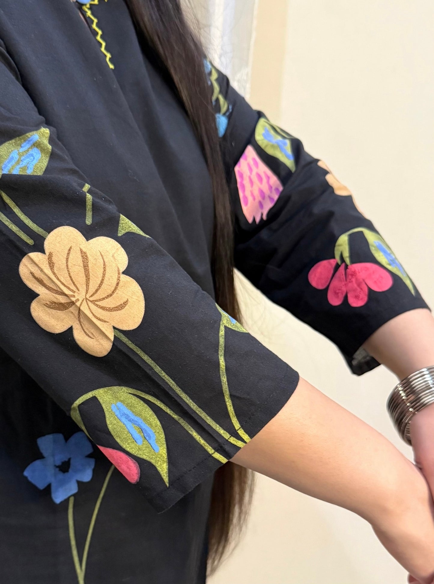 Midnight Bloom Hand Painted Cotton Kurta Set