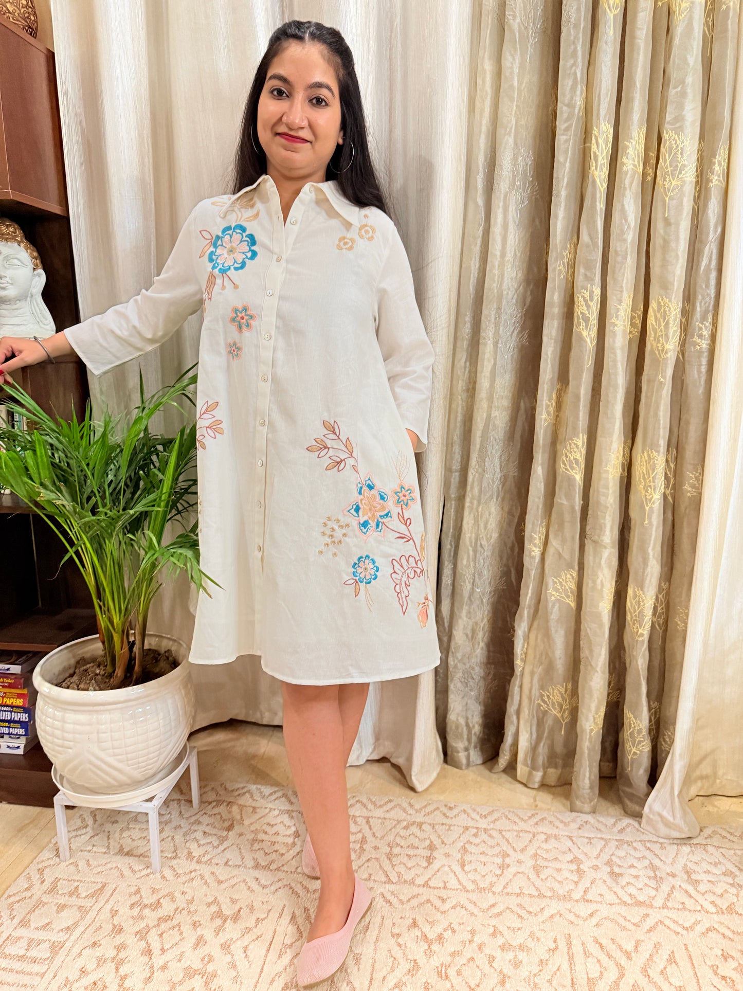 Breezy White Cotton Shirt Dress