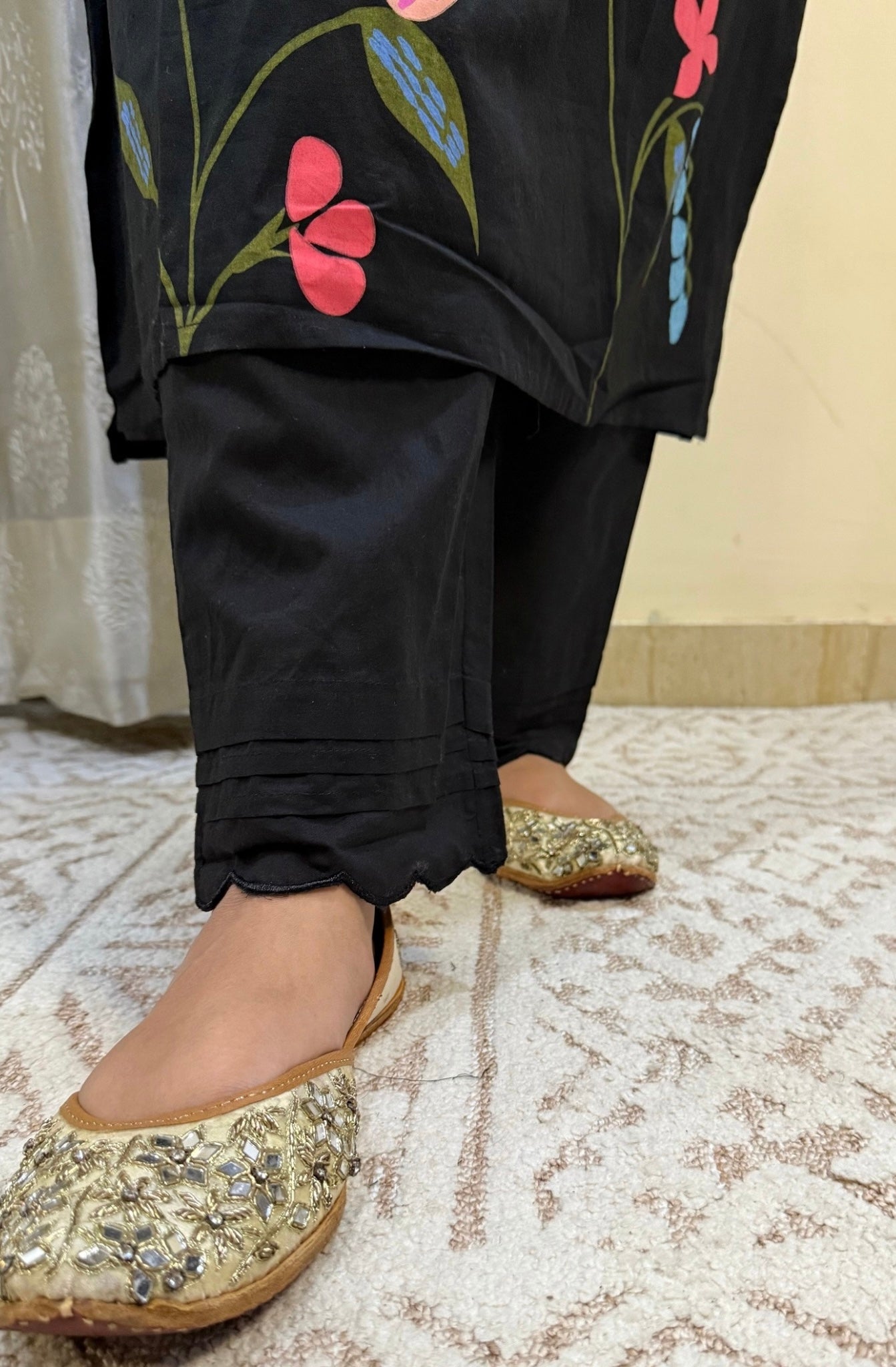 Midnight Bloom Hand Painted Cotton Kurta Set