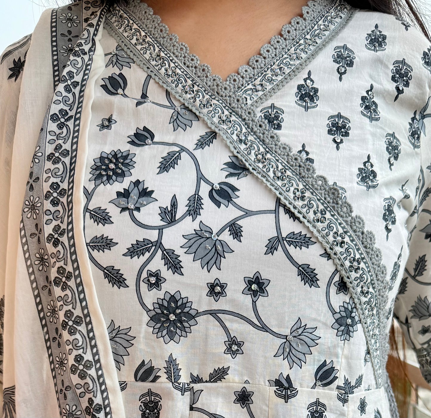 Saanjh Lotus Anarkali Cotton Suit Set