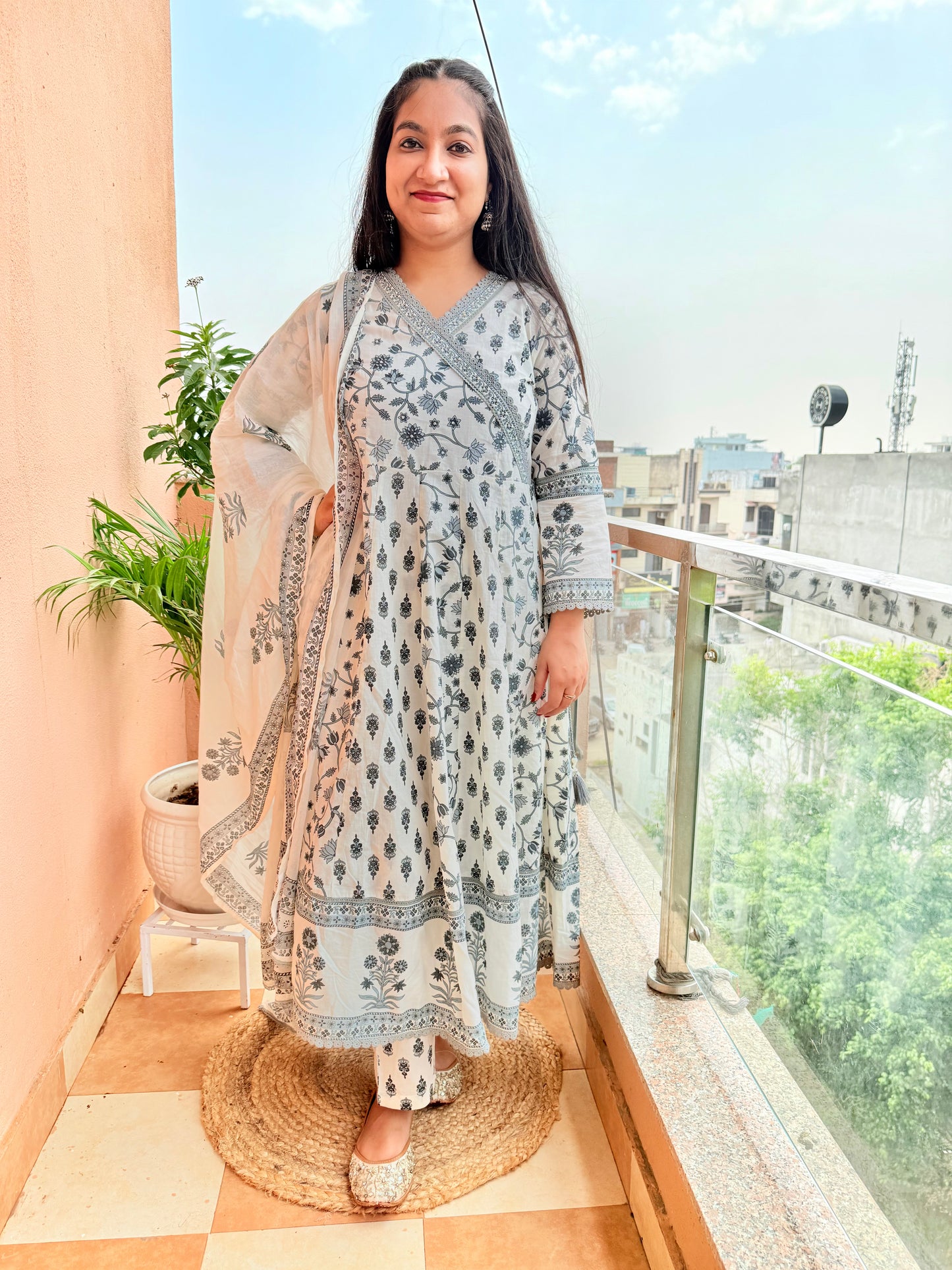 Saanjh Lotus Anarkali Cotton Suit Set