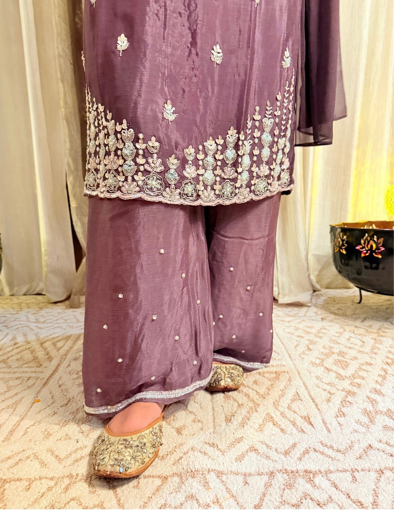 Blooming Mauve Embroidered Chinon Suit