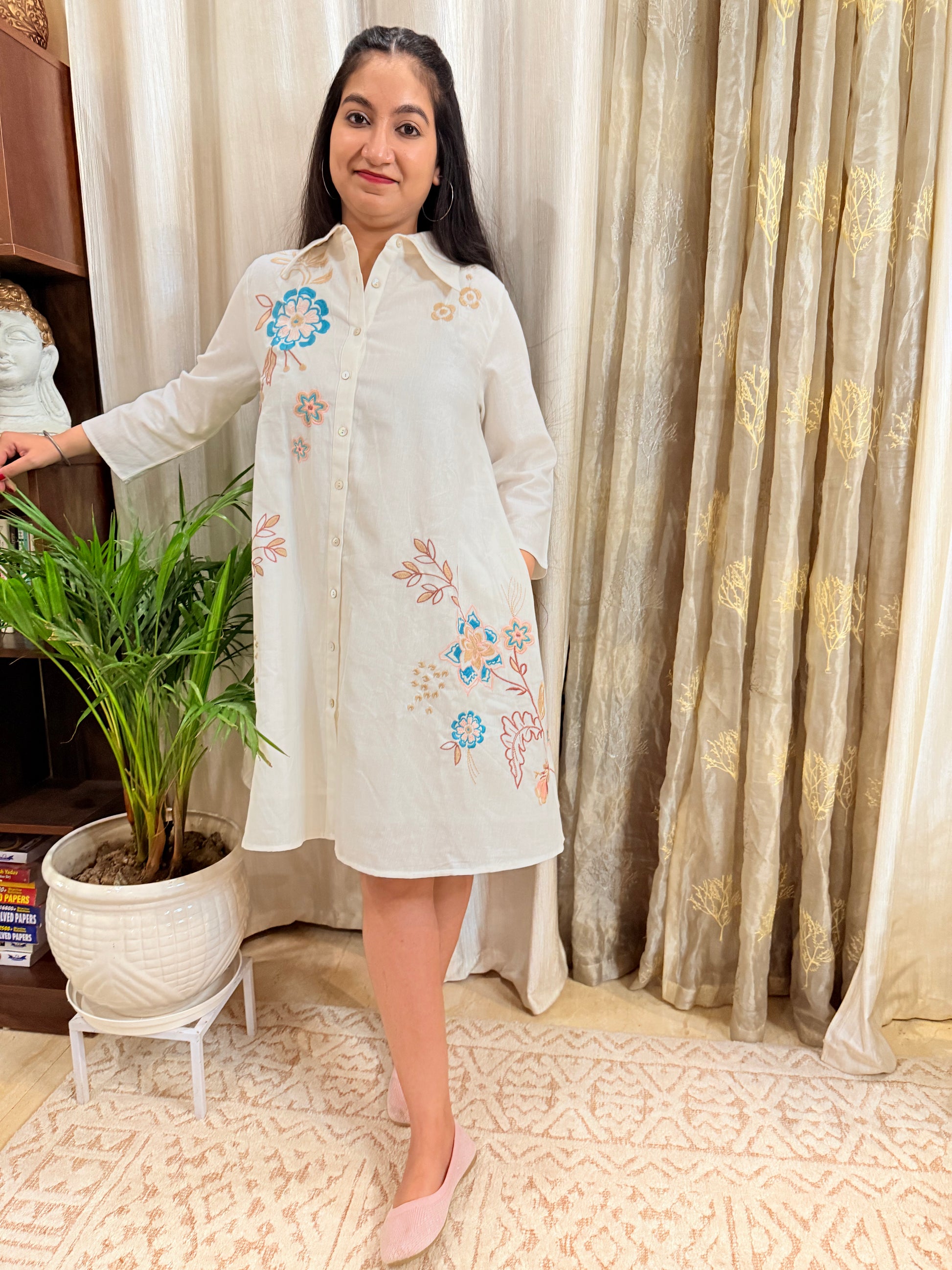 Breezy White Cotton Shirt Dress