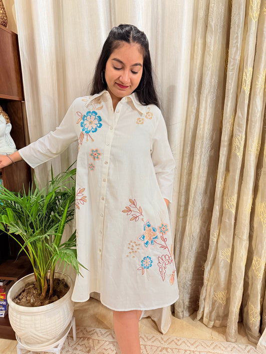 Breezy White Cotton Shirt Dress