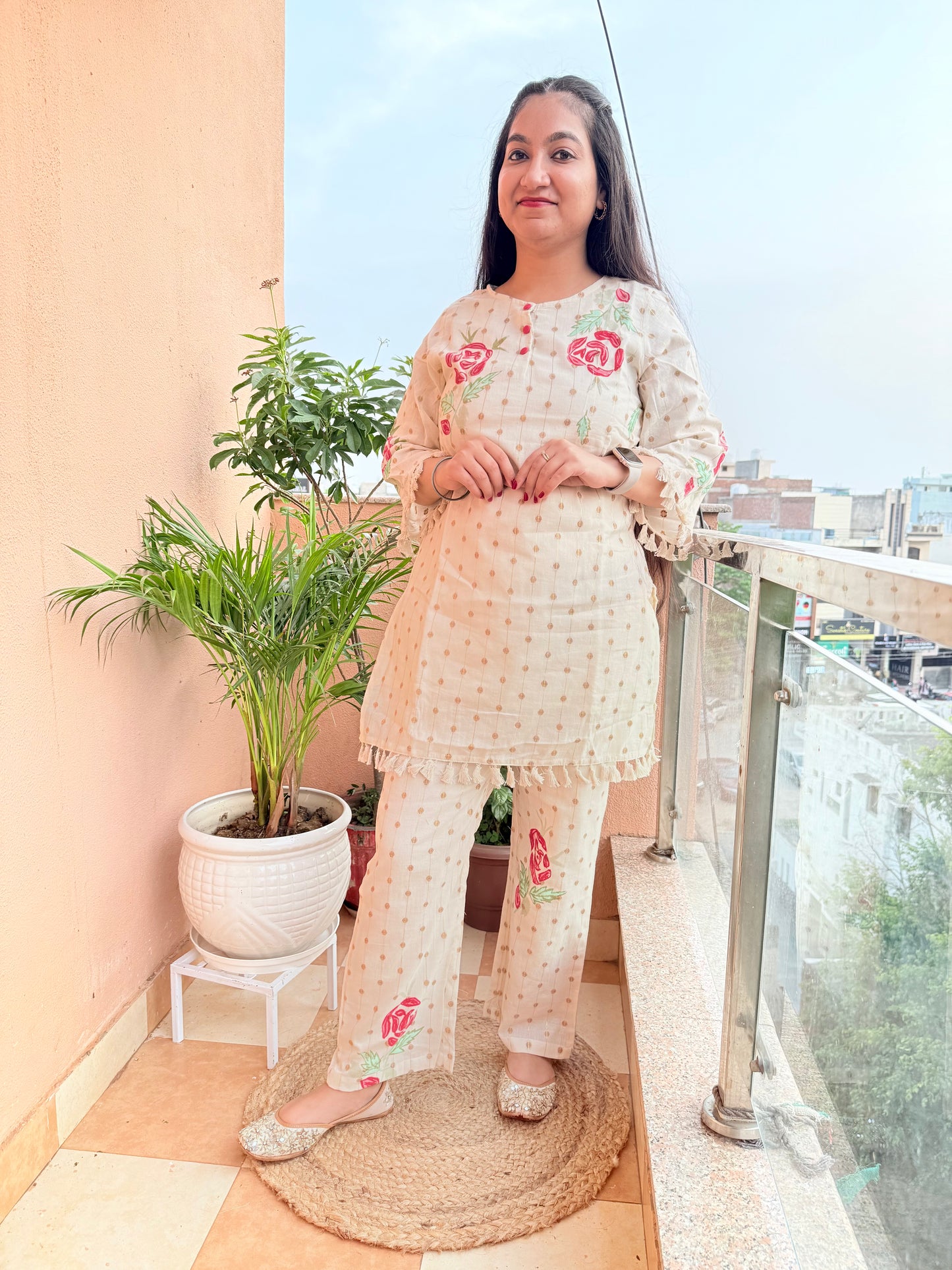 Ivory Bloom Cotton Festive Co-ord Set