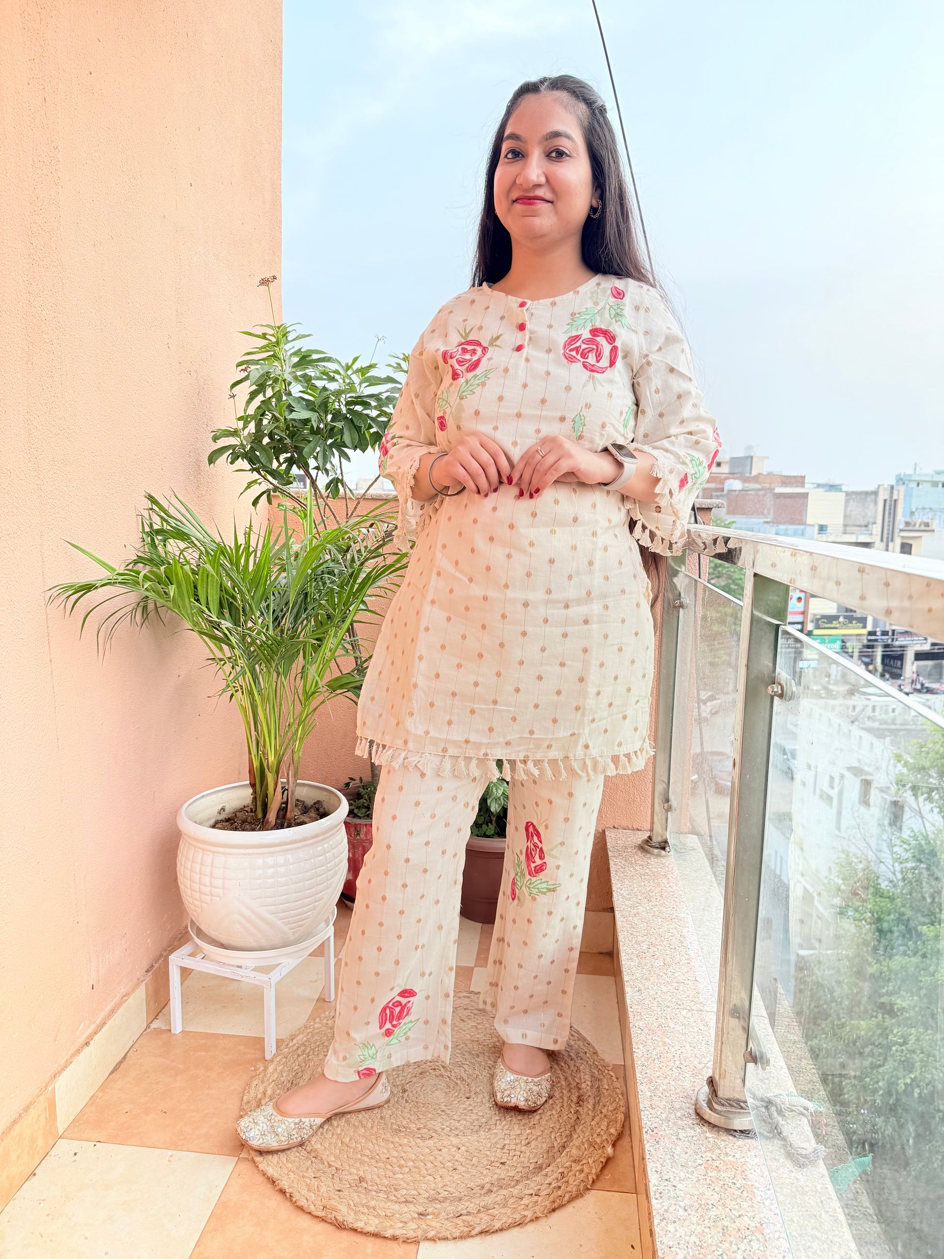 Ivory Bloom Cotton Festive Co-ord Set