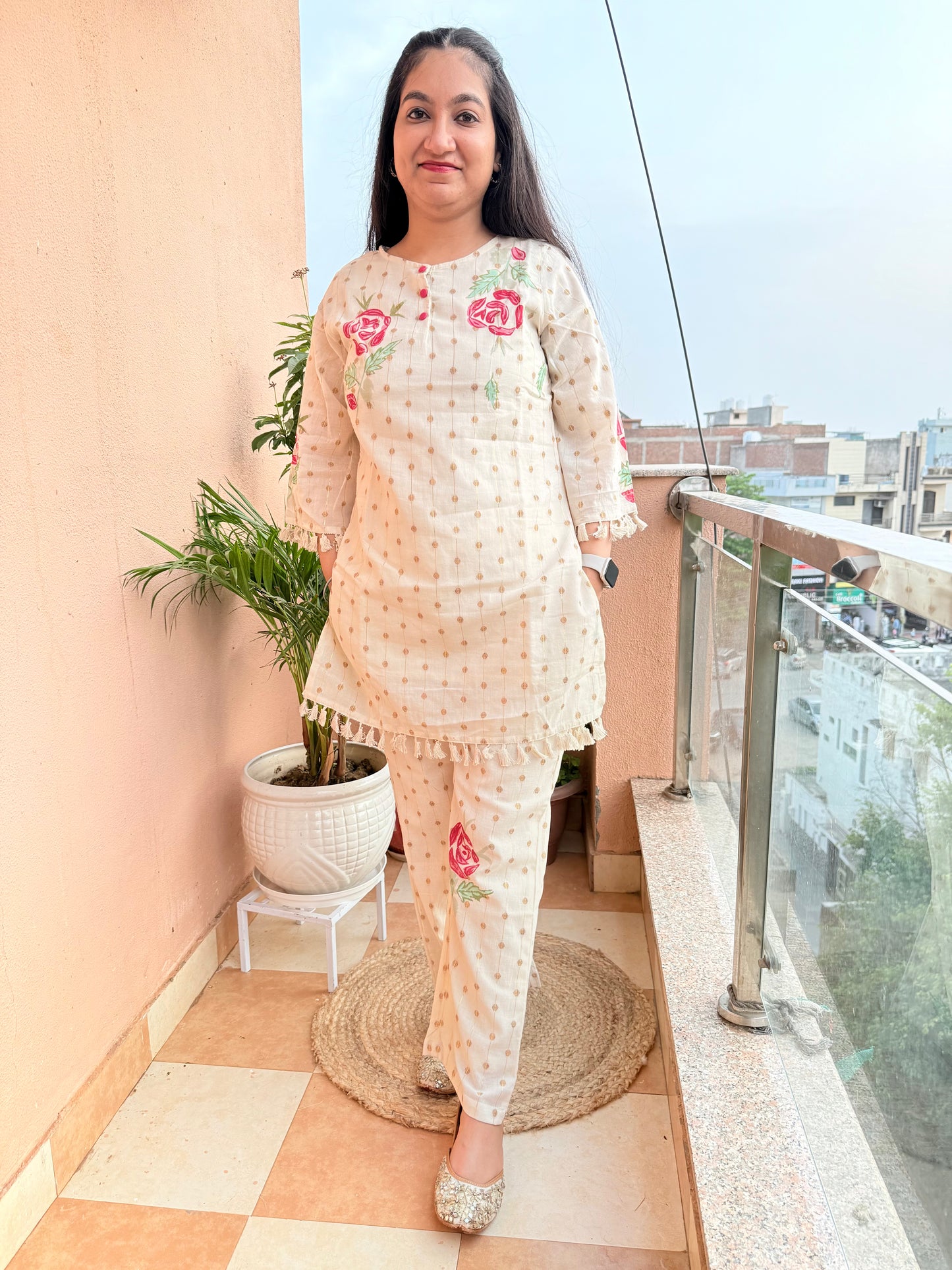 Ivory Bloom Cotton Festive Co-ord Set