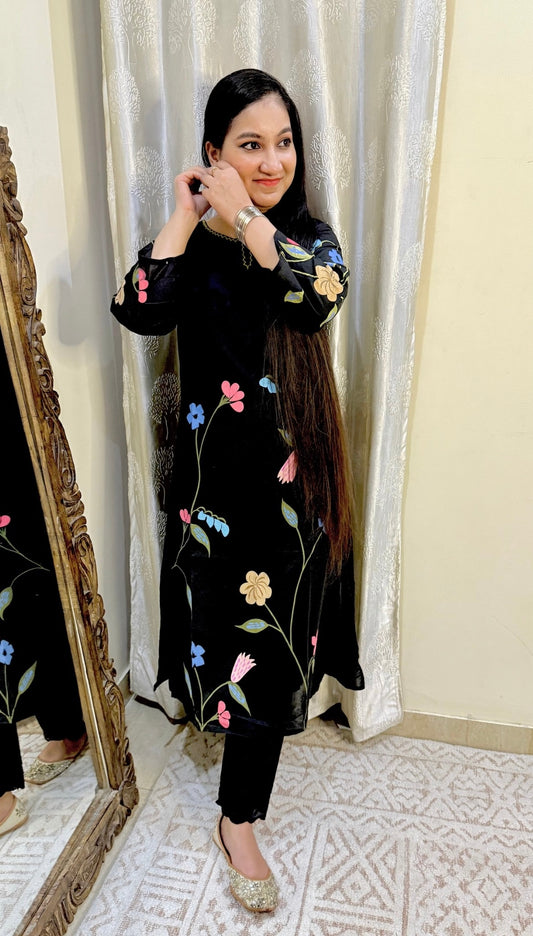 Midnight Bloom Hand Painted Cotton Kurta Set