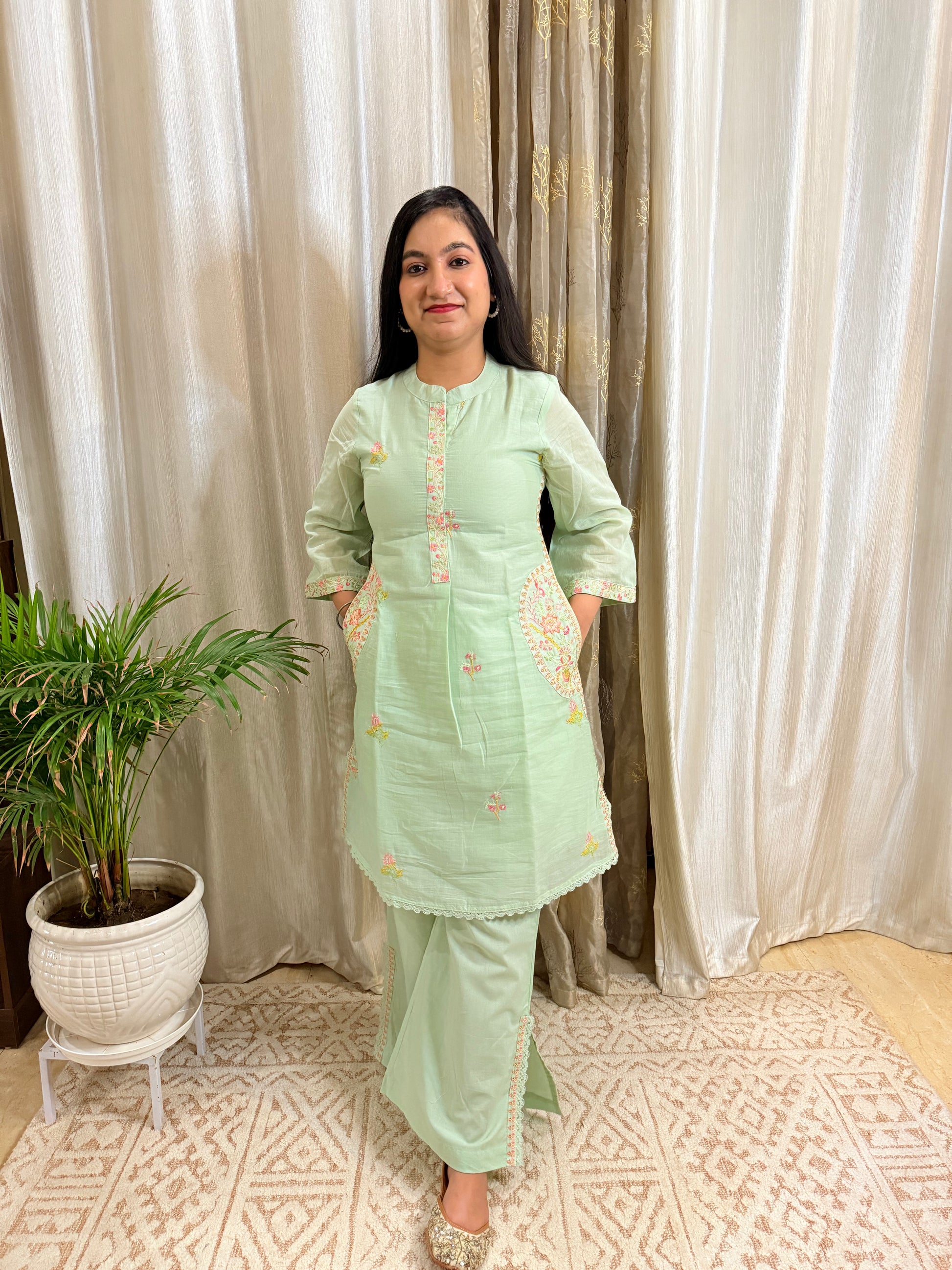 Mint Saga Mul Cotton Co-ord Set