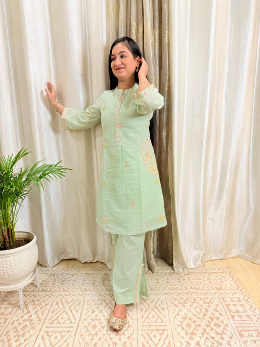 Mint Saga Mul Cotton Co-ord Set