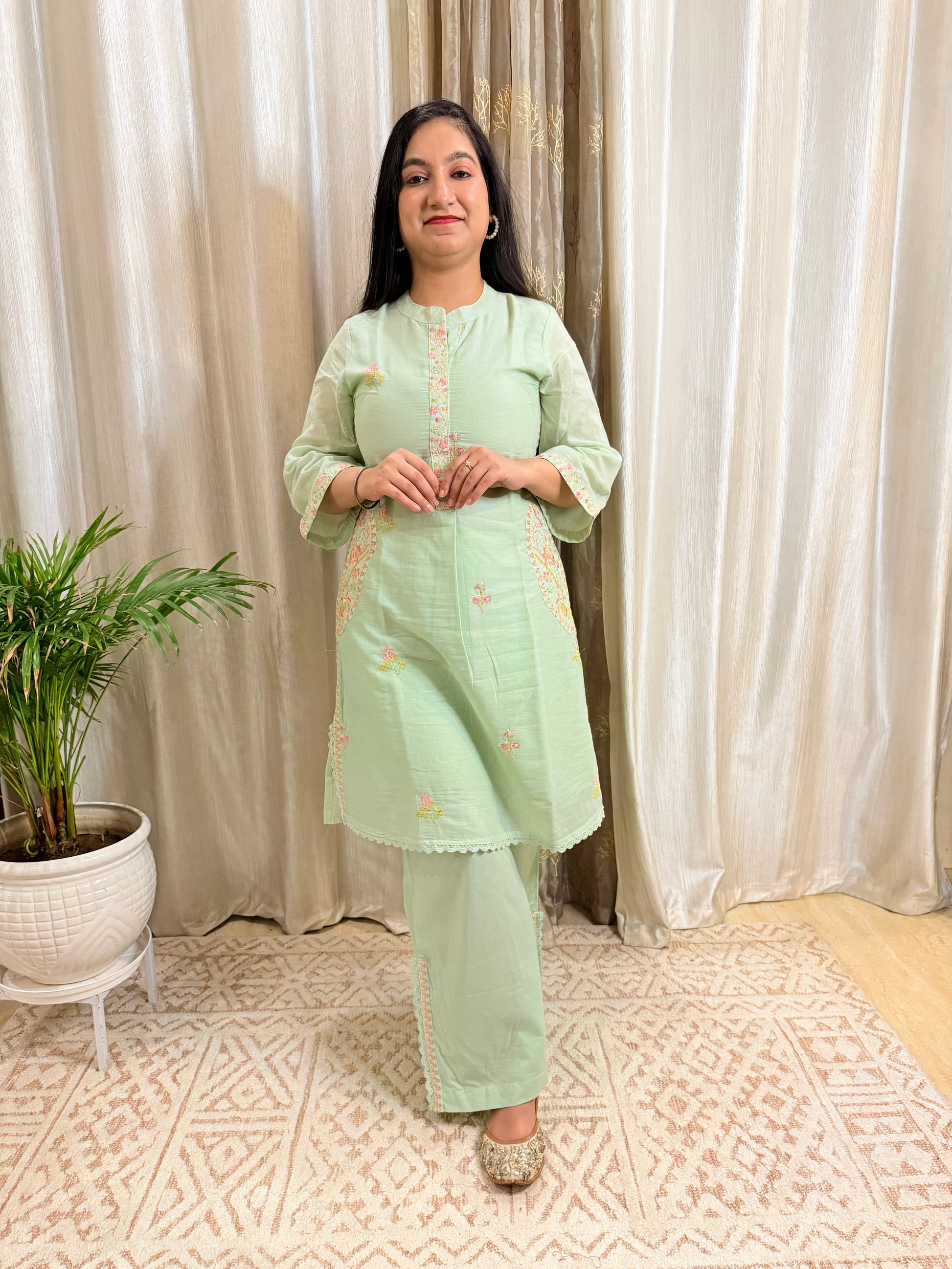 Mint Saga Mul Cotton Co-ord Set