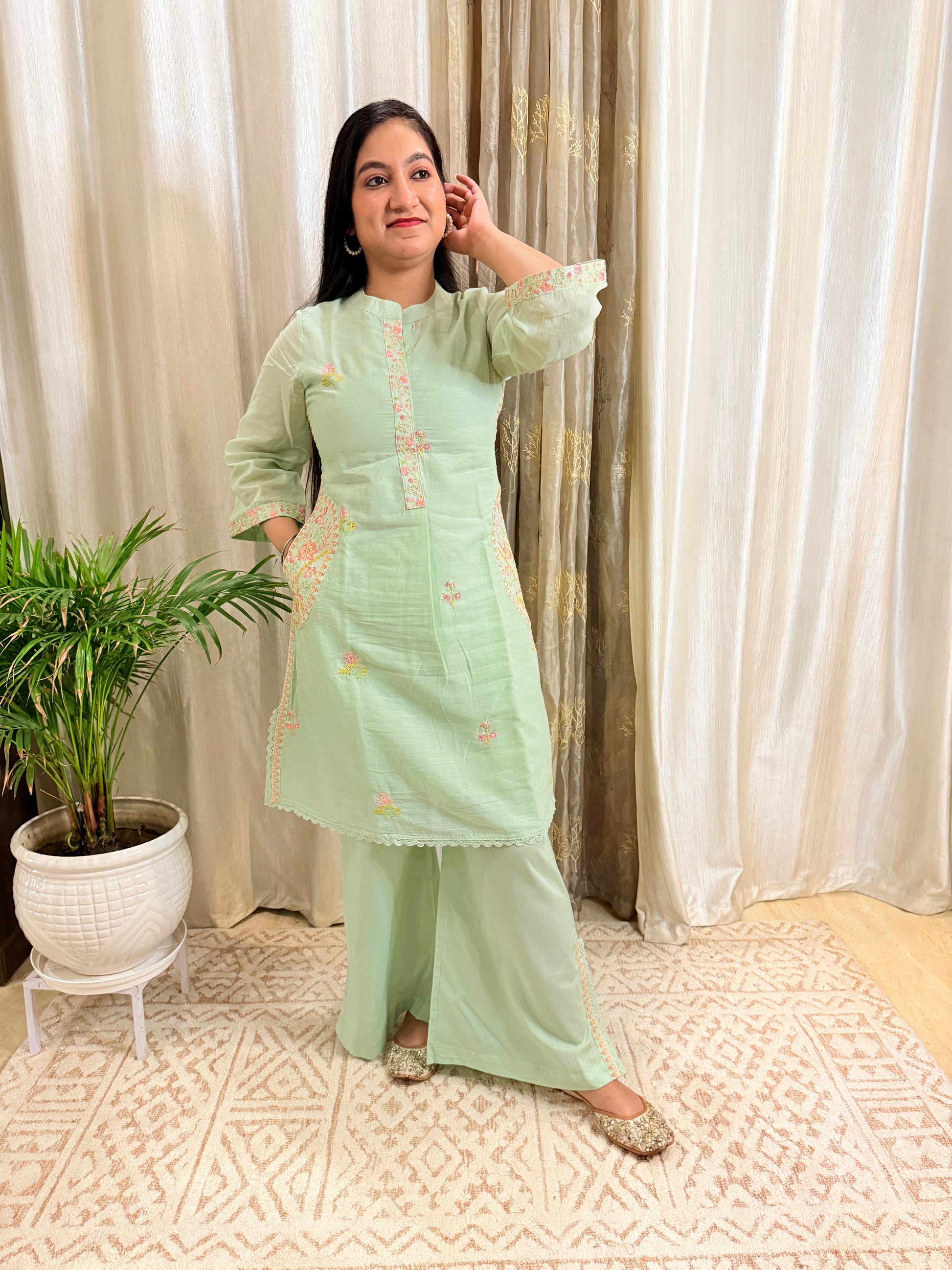 Mint Saga Mul Cotton Co-ord Set