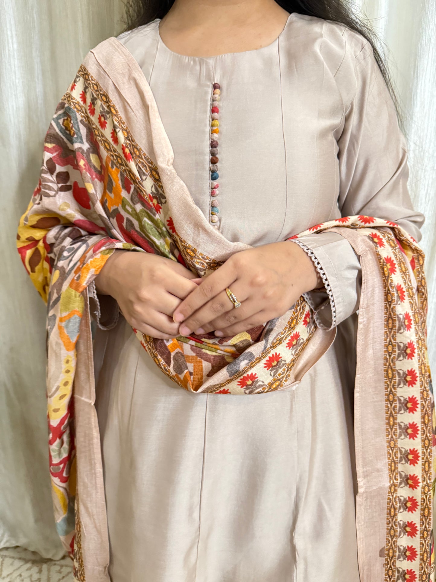 Mouse Grey Modal Muslin Anarkali Suit Set 