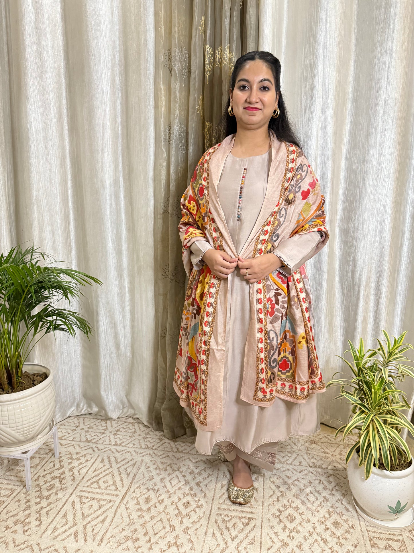Mouse Grey Modal Muslin Anarkali Suit Set 
