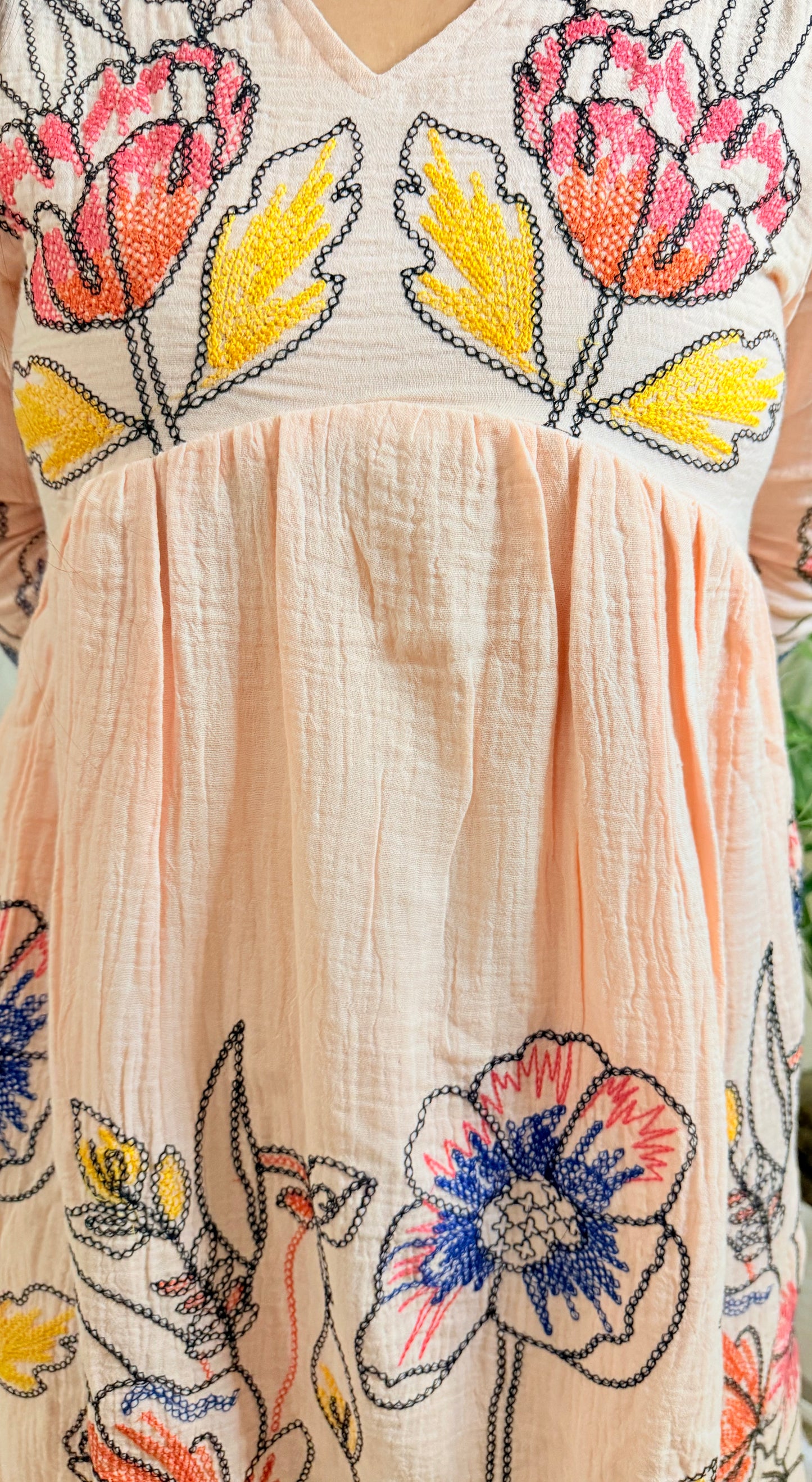 Peach Whisper Embroidered Cotton Dress
