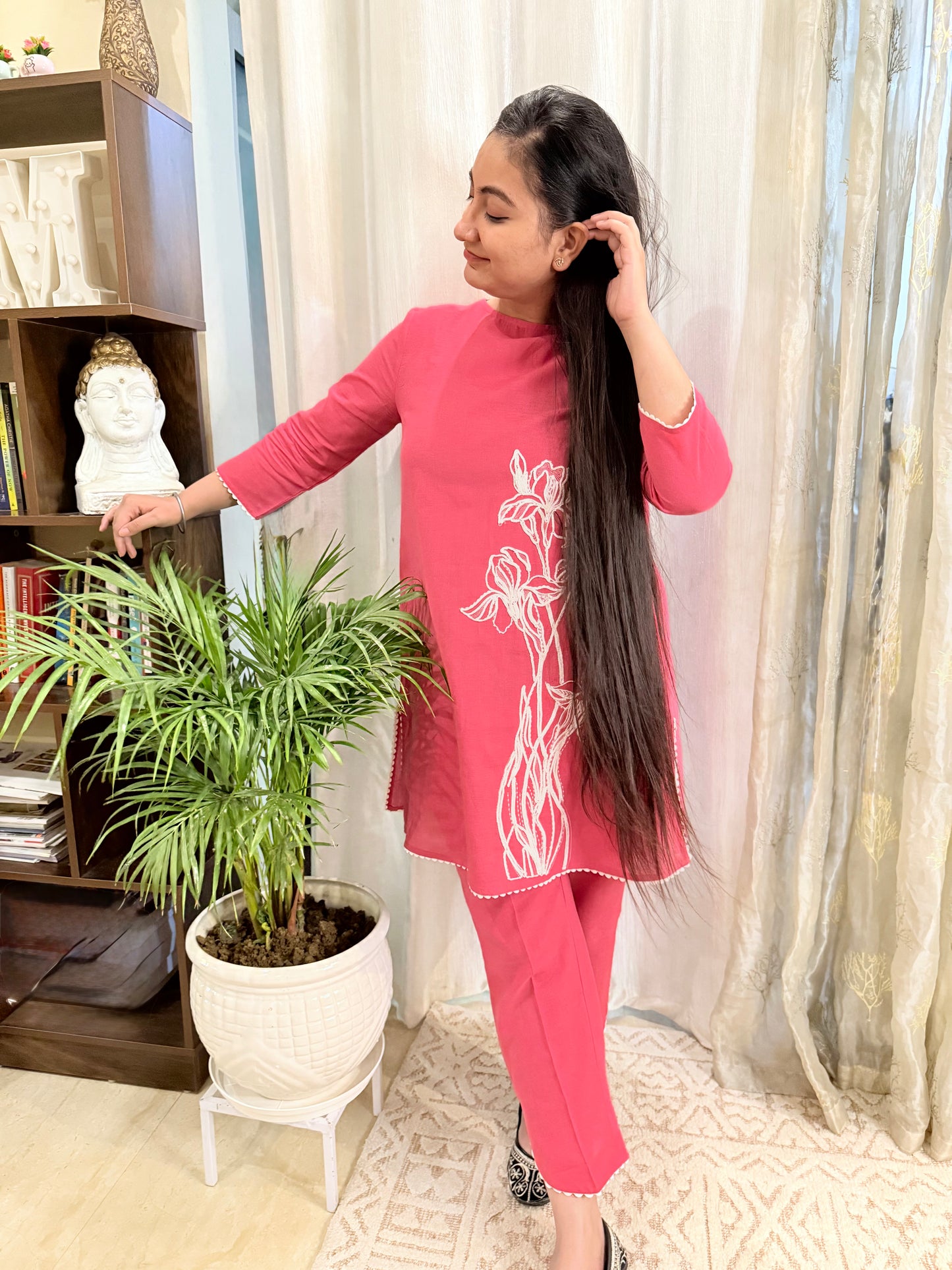 Rose Pink Cotton Coord Set with Fine Embroidery – Elegant Everyday Wear