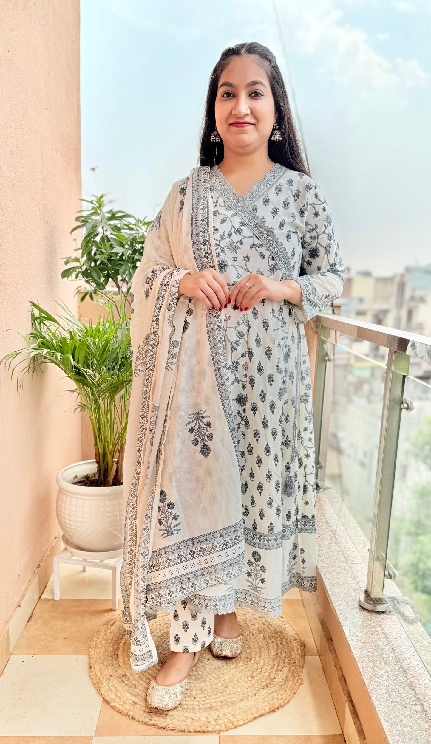 Saanjh Lotus Anarkali Cotton Suit Set