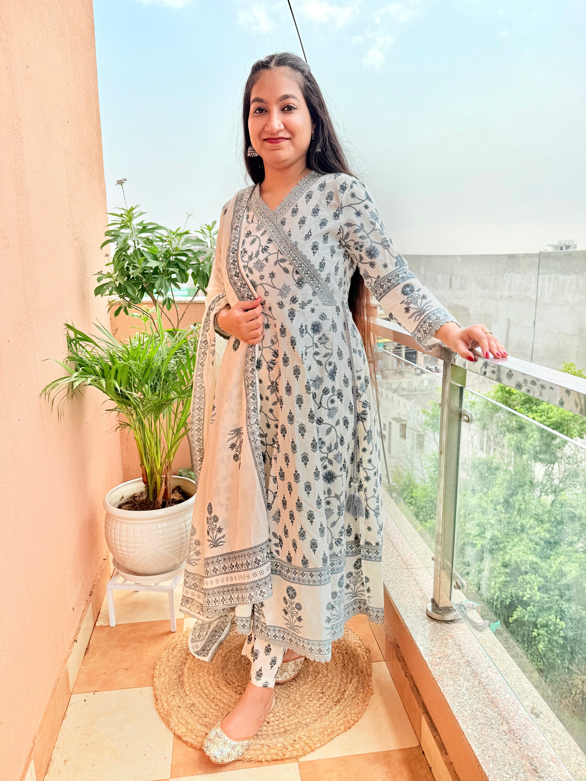 Saanjh Lotus Anarkali Cotton Suit Set